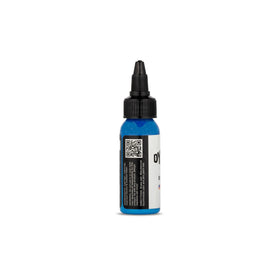 Dynamic Color Electric Blue bottle open with ink in cap demonstrating ready-to-use flow