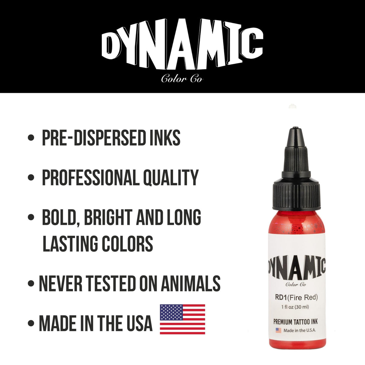 Dynamic Color Fire Red lot number label showing USA-made traceability benefit
