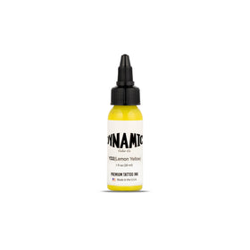 Dynamic Color Co lemon yellow front bottle showing clear label and color, ideal for studio shelves