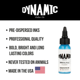 Dynamic Color Sky Blue bottle on a tattoo workstation showing professional readiness
