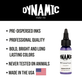 Dynamic Color bottle next to needle shows 1 oz size and studio-ready convenience