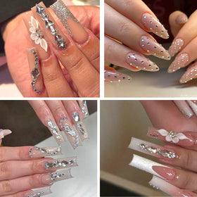 DZHILHMX rhinestones on acrylic nail demonstrating secure, salon-quality sparkle