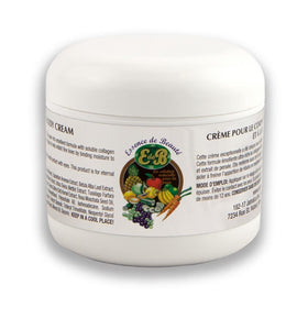 E de B jar front view showing label and 8oz cream, highlighting elegant packaging and hydration benefits