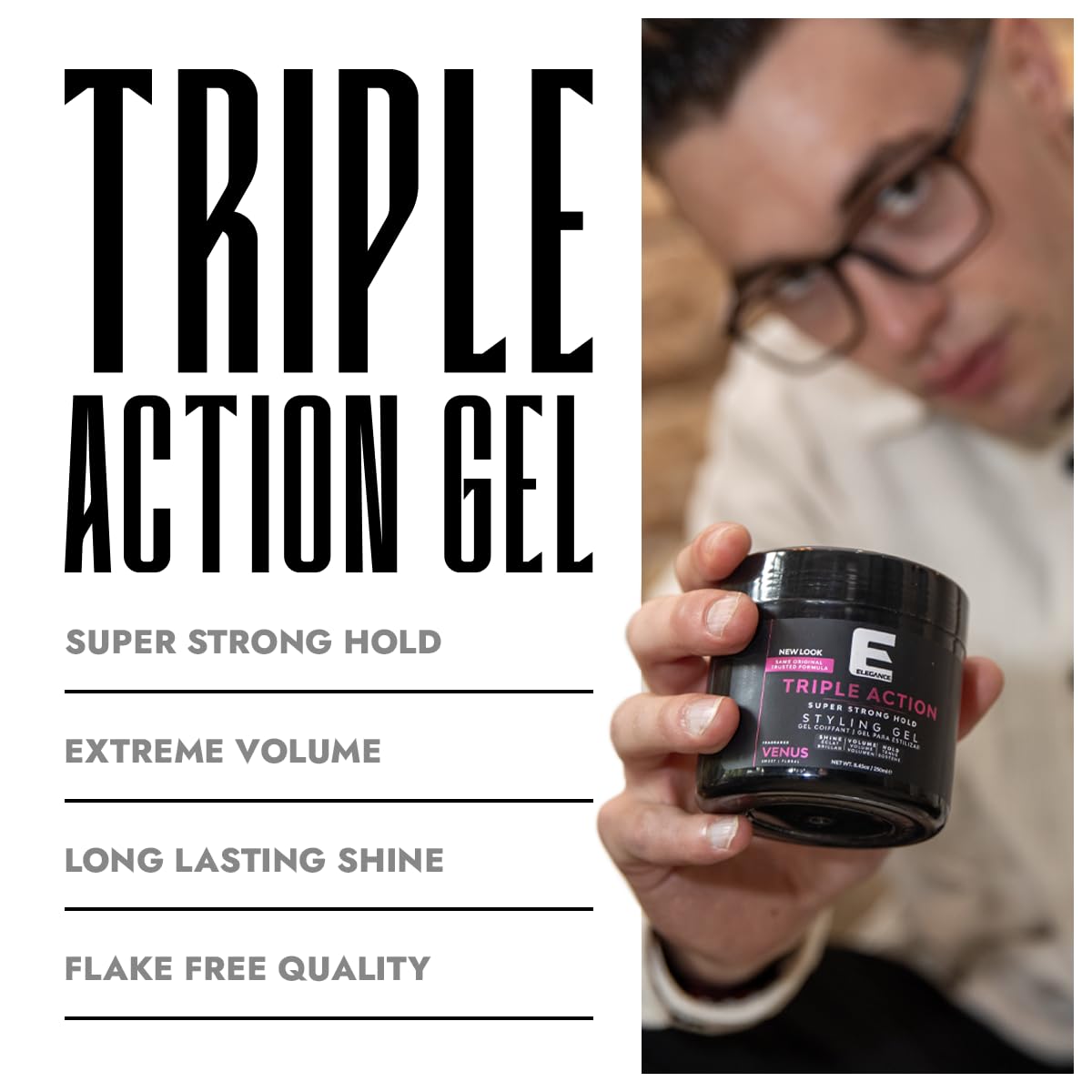 E Elegance product label detail highlighting ingredients and usage directions for safe styling