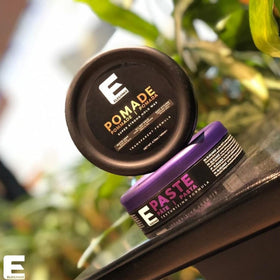 E Elegance pomade applied to hair demonstrating strong hold benefit