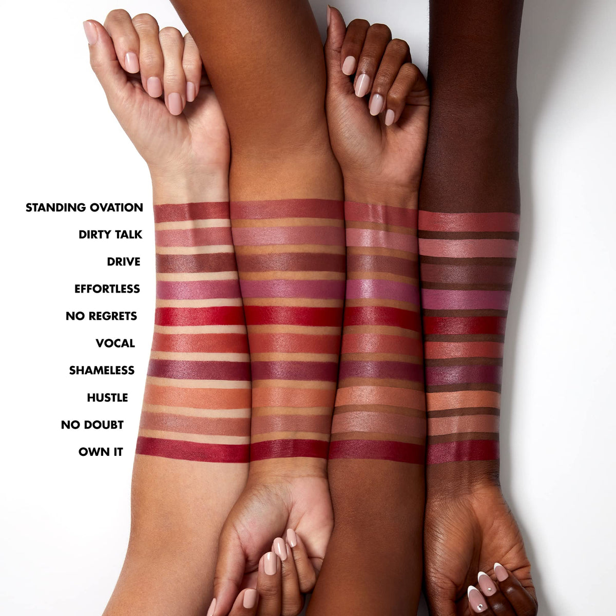 e.l.f. O Face texture swatch on skin showing creamy satin finish and coverage