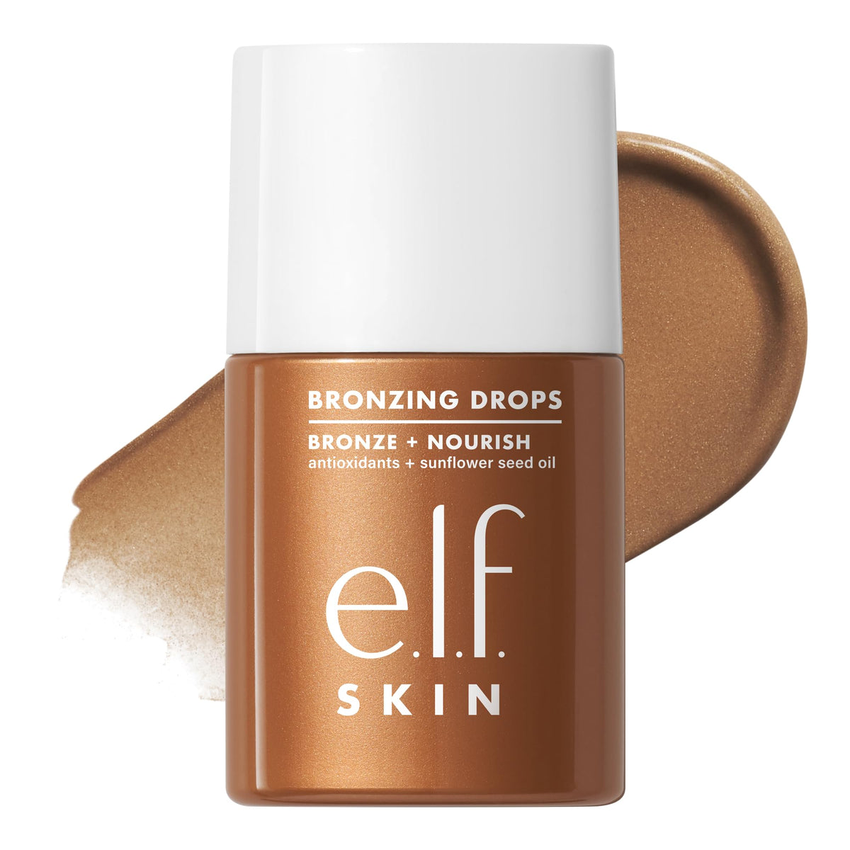 e.l.f. bottle front packaging showing product and shade, highlights convenience