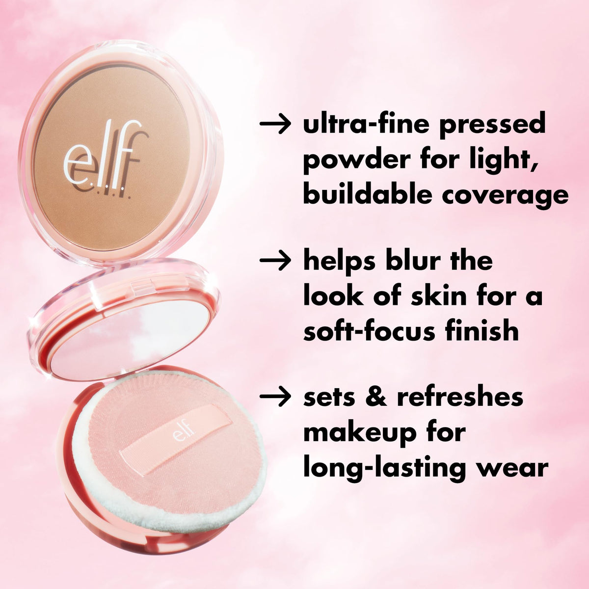 e.l.f. Halo Glow compact mirror view, portable setting and refresh benefit