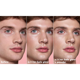 e.l.f. Halo Glow beside foundation showing how to layer products