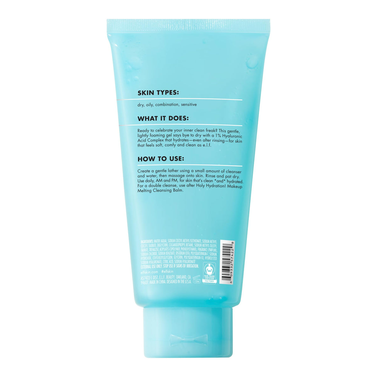 e.l.f. lather on face demonstrating gentle foam and comfortable cleansing result