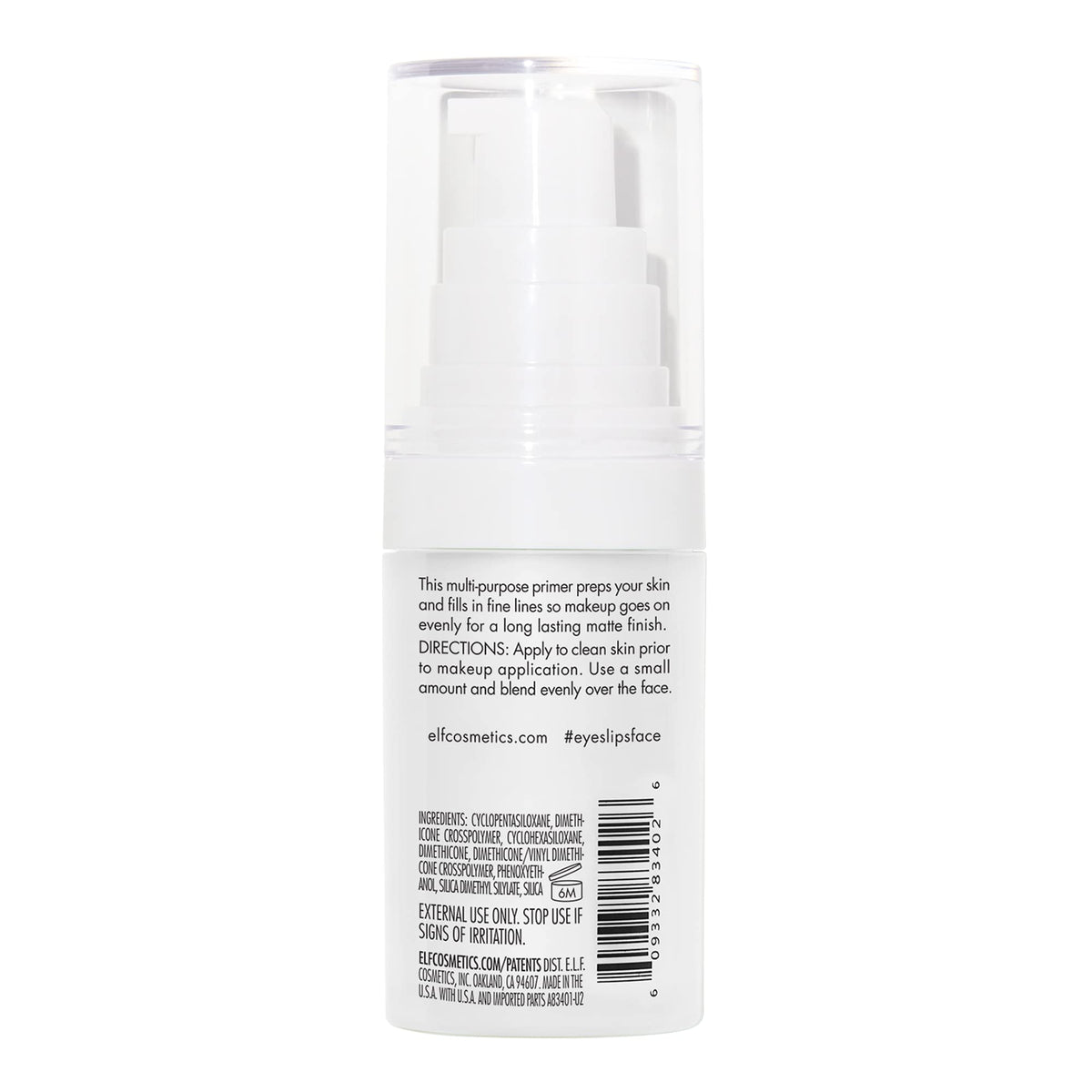 e.l.f. mineral primer in a makeup bag lifestyle shot, convenient travel-friendly size