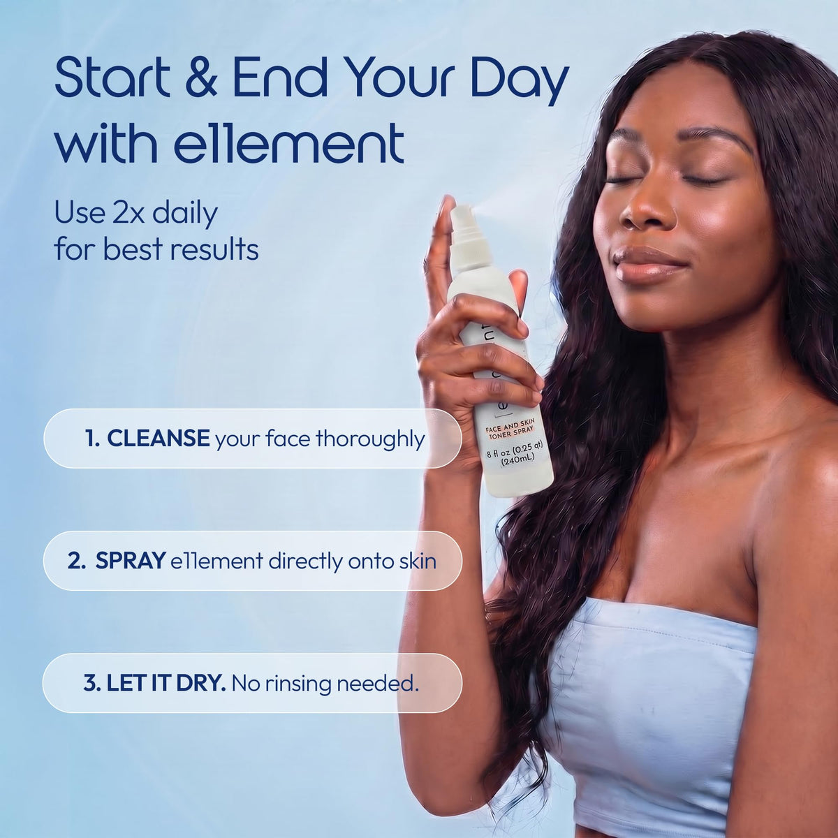 e11ement spray mist close-up illustrating fine, even hydration delivery