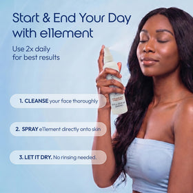 e11ement spray mist close-up illustrating fine, even hydration delivery