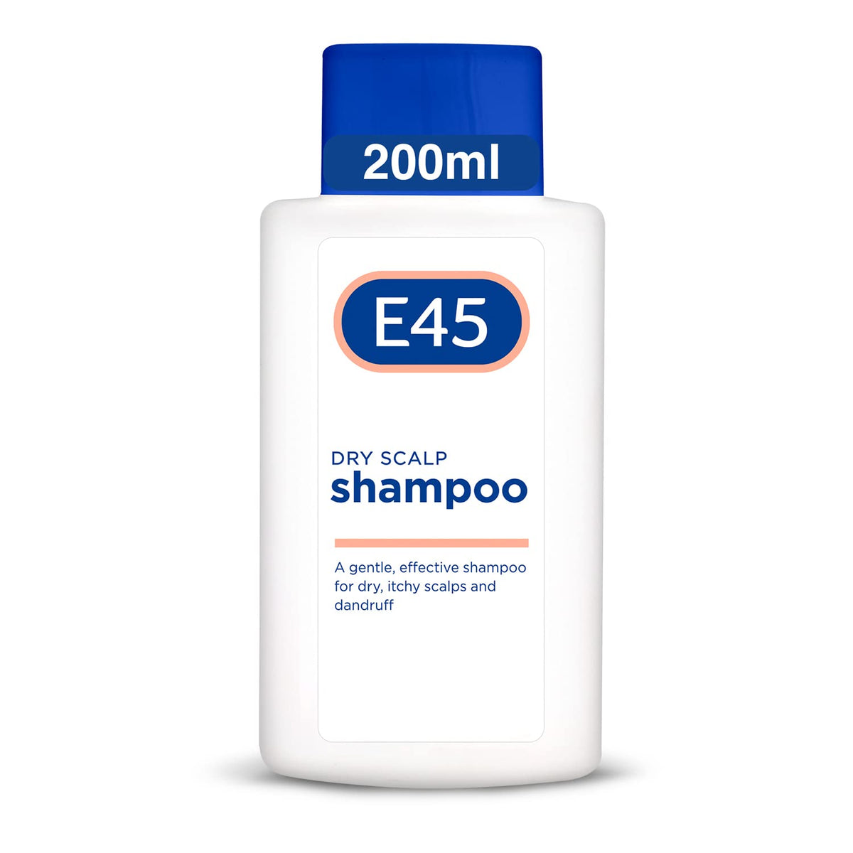 E45 front packaging showing dry scalp shampoo and benefits