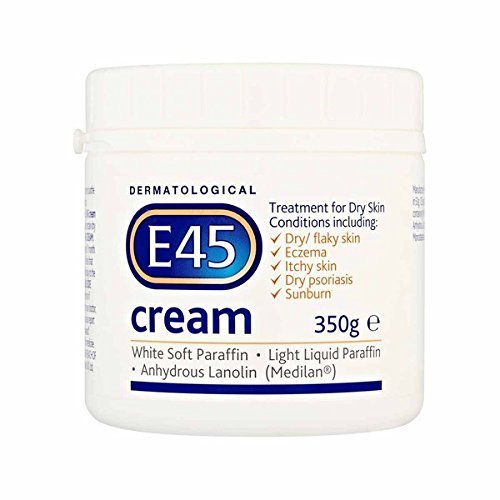 E45 tub front view showing product and 350g size for long-lasting hydration