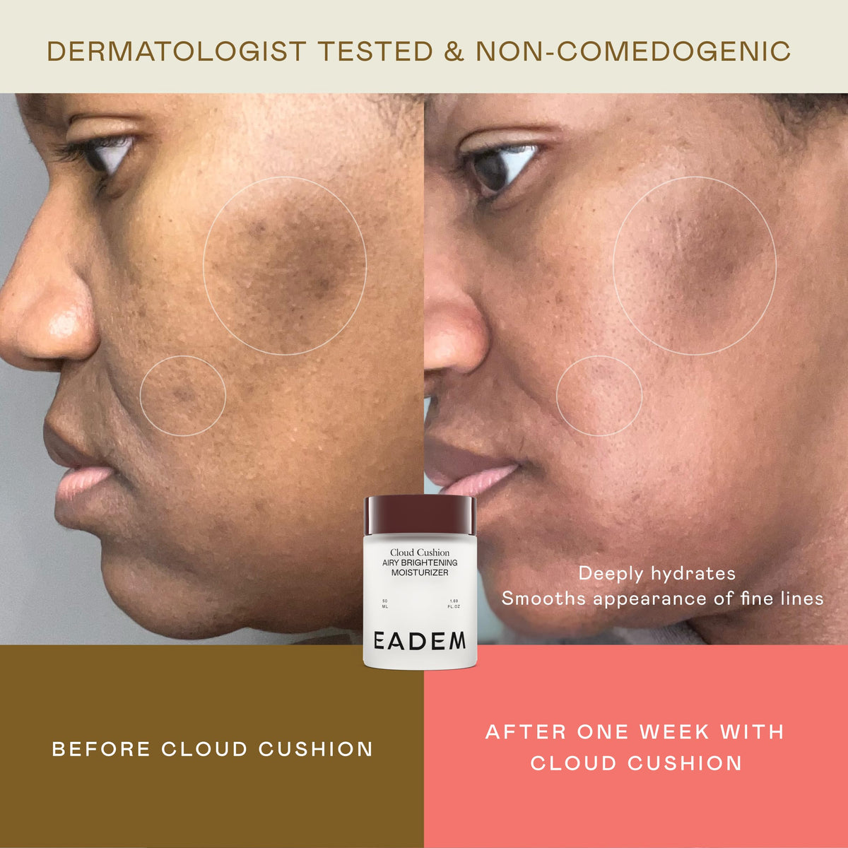 EADEM Cloud Cushion applied on hand illustrating quick absorption and non-greasy finish