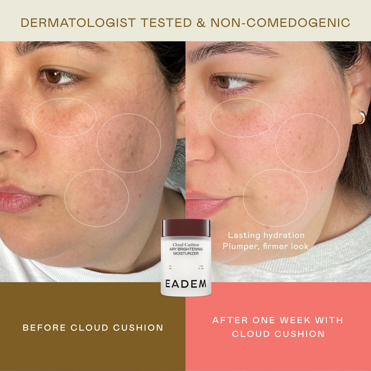 EADEM Cloud Cushion ingredient graphic highlighting ceramides and peptides benefits