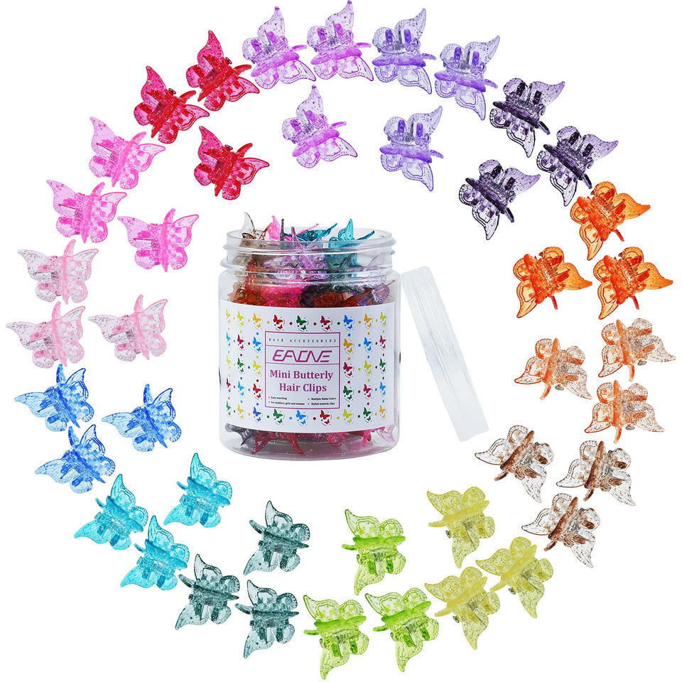 EAONE round box of 50 colorful butterfly clips showing convenient storage and portability