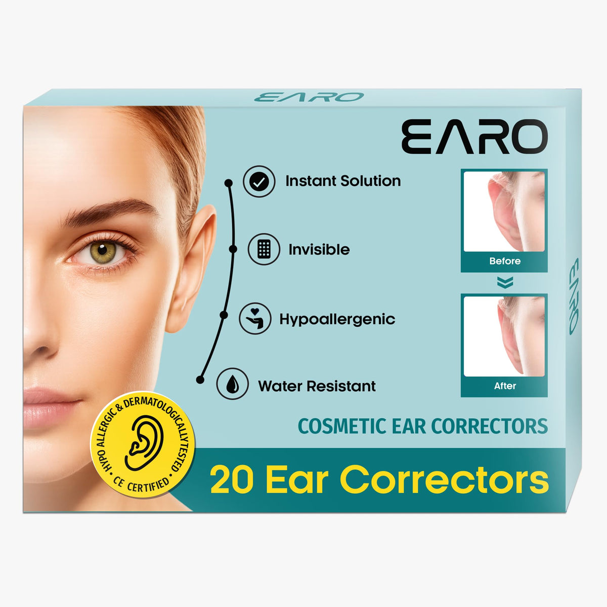 Earo front packaging showing clear patches and pack benefit