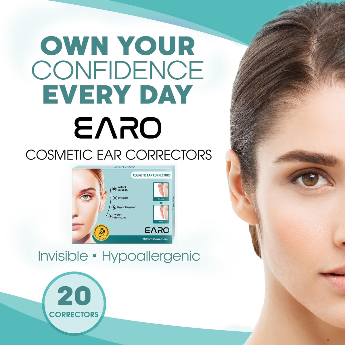 Earo label and contents layout showing patch count and included wipes
