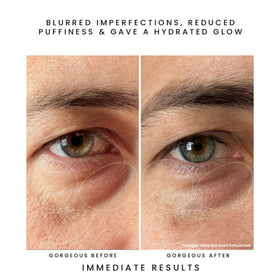 Earth Harbor model applying creme under eye illustrating gentle patting technique