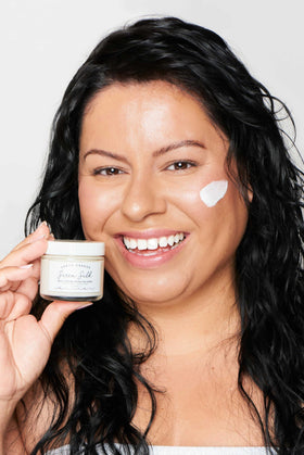 Earth Harbor SIREN SILK cream on spatula ready to apply for deep moisture