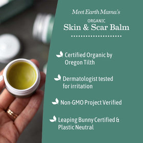Applying Earth Mama balm to elbow demonstrating skin smoothing and targeted hydration