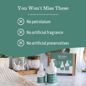 Earth Mama Belly Bundle placed on bathroom counter signaling daily self-care ritual