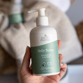 Earth Mama Belly Butter next to Belly Oil suggesting extra hydration and massage benefits