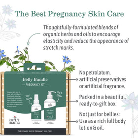 Earth Mama Belly Oil drop on hand illustrating lightweight absorption for comfort
