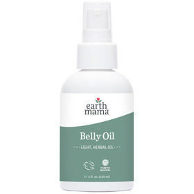 Earth Mama belly oil front bottle shows lightweight moisturizer benefit