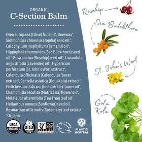 Earth Mama balm applied to healed c-section scar demonstrating gentle massage benefit