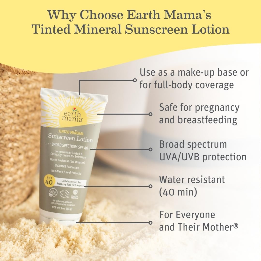 Earth Mama applying tinted sunscreen to face for natural-looking protection benefit