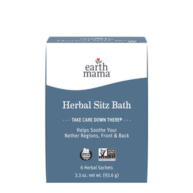 Earth Mama box front showing sachet packaging and soothing benefits