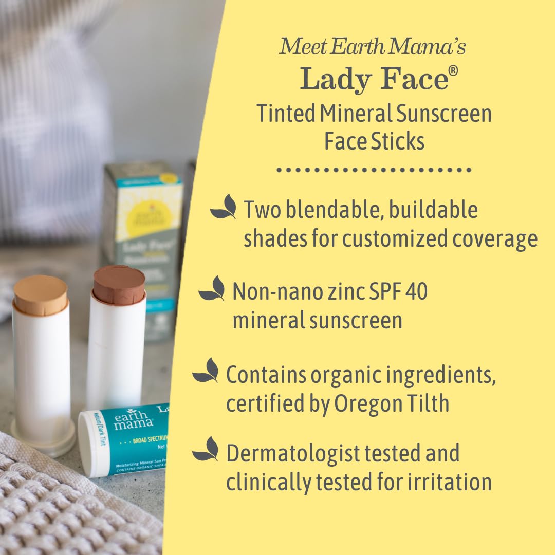 Earth Mama sunscreen stick held in hand to show size and portability for everyday carry