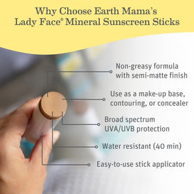 Earth Mama stick extended with product applied to skin demonstrating smooth glide and quick touch-up