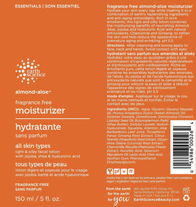 Earth Science moisturizer texture closeup on fingertip, lightweight absorption and smooth finish