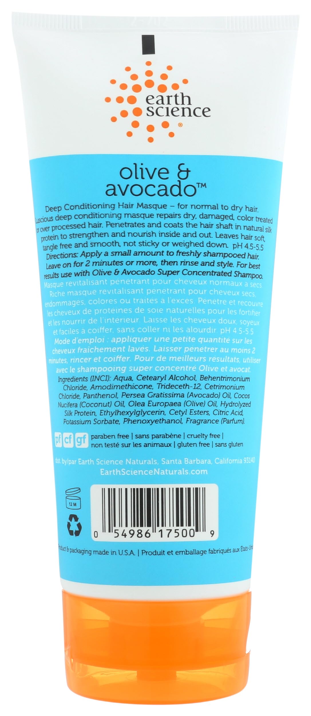 Earth Therapeutics back label with ingredients and usage directions visible