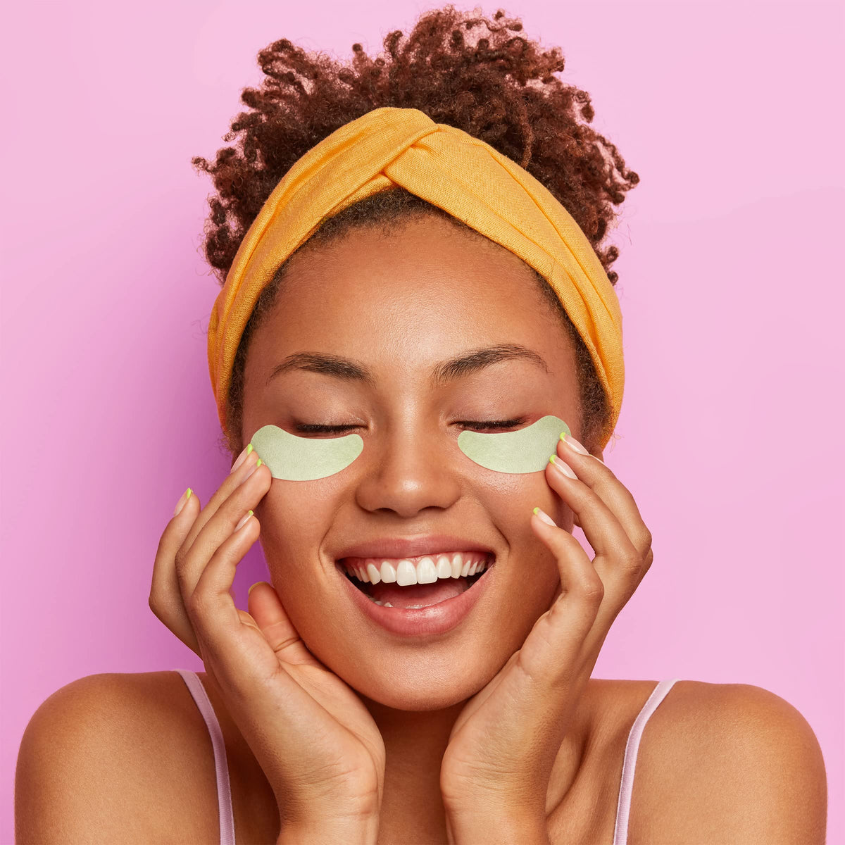 Earth Therapeutics patches in a relaxing routine promoting refreshed under-eyes