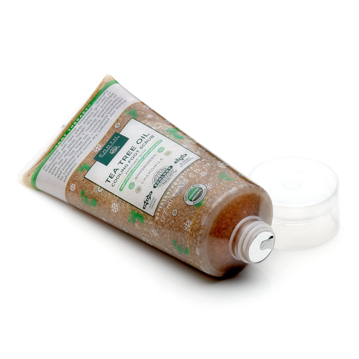 Earth Therapeutics exfoliant ingredients pumice and apricot seed powder displayed