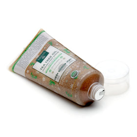 Earth Therapeutics exfoliant ingredients pumice and apricot seed powder displayed