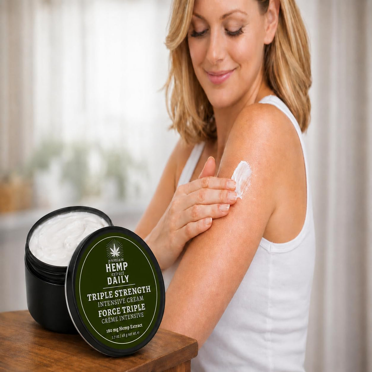 Earthly Body jar beside a ruler showing 1.70 oz travel-friendly size benefit