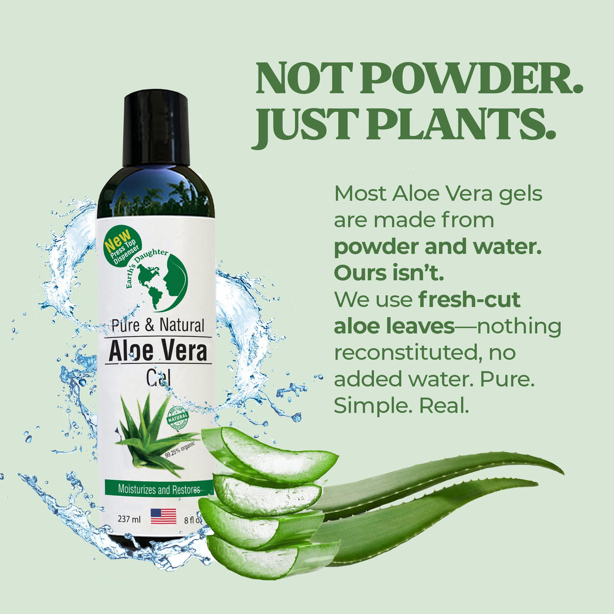 Earth's Daughter close-up of gel and aloe leaf source demonstrating natural origin benefit