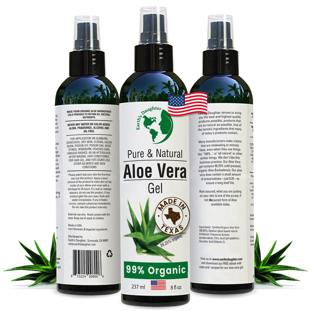 Earth's Daughter front label showing product name and 8 oz size, clear benefits