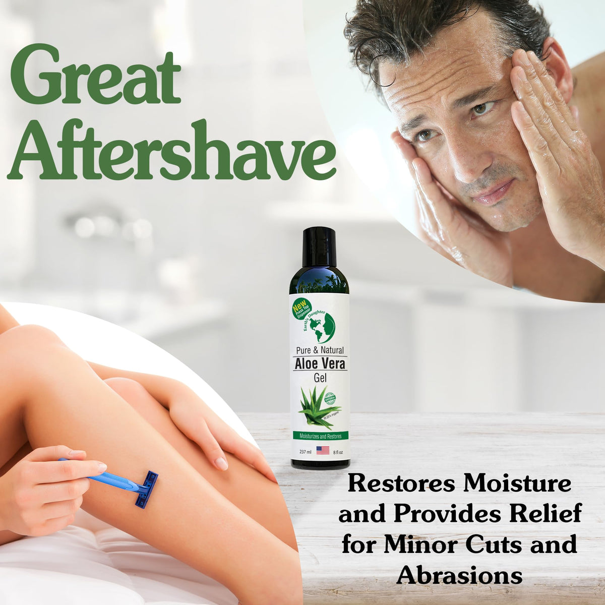 Earth's Daughter gel on bathroom shelf in lifestyle scene promoting daily routine use