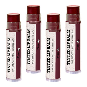 Earth's Daughter front view of plum tinted lip balm showcasing tube and color benefit