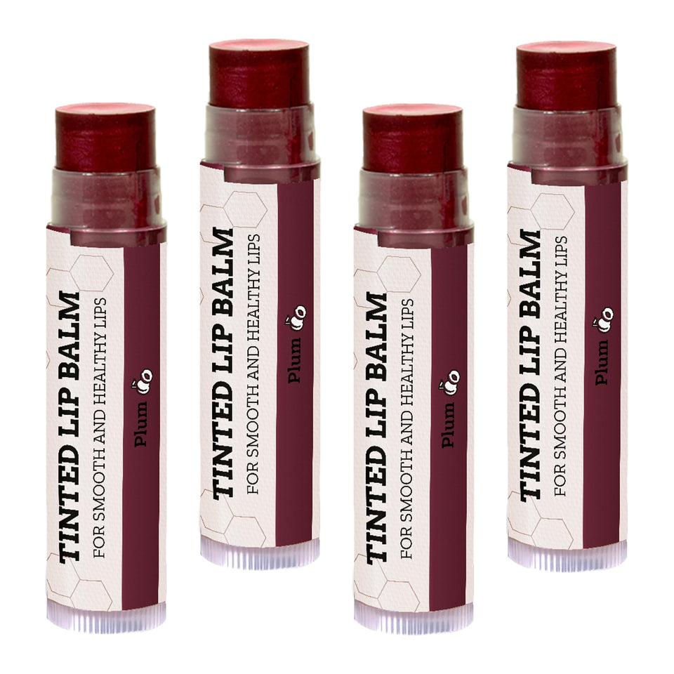 Earth's Daughter front view of plum tinted lip balm showcasing tube and color benefit