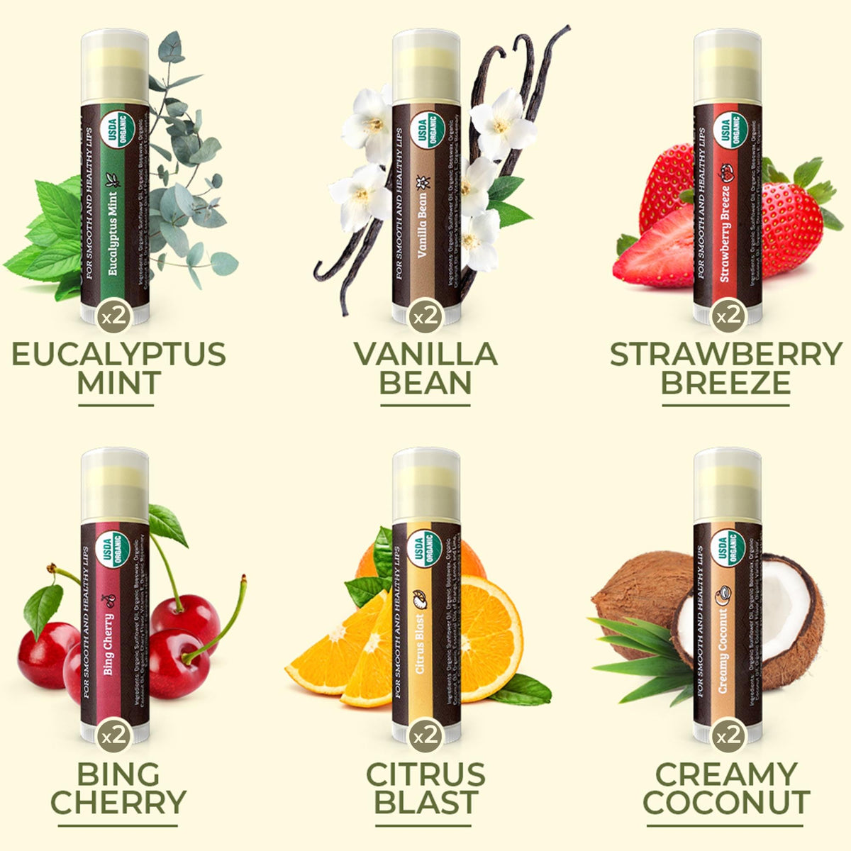 Earth's Daughter six flavors arranged to display color and choices for easy selection