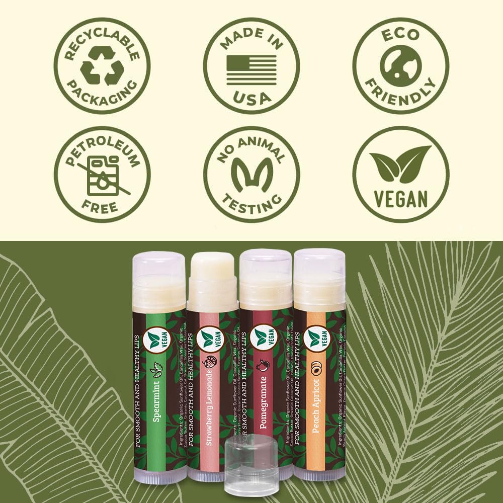 Applying Earth's Daughter lip balm to lips demonstrating moisturizing application and fresh-feeling result