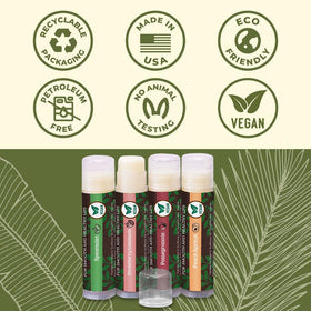 Applying Earth's Daughter lip balm to lips demonstrating moisturizing application and fresh-feeling result